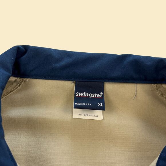 80s Texaco windbreaker jacket, XL vintage 1980s beige & blue oil and gas jacket - Picture 5 of 9